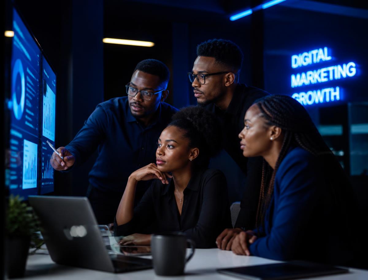 Équipe MYT Hub analysant des performances marketing